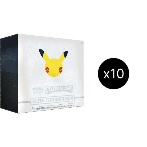 Card Text:(This product is not the Pokemon Center Exclusive) Each sealed Elite Trainer Box case contains 10 Elite Trainer Boxes (5 of each variety.) Celebrations Elite Trainer Box Case - Celebrations (CLB)