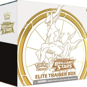 Card Text:(This product is not the Pokemon Center Exclusive) THE POKÉMON TCG: SWORD & SHIELD — BRILLIANT STARS ELITE TRAINER BOX includes: • 8 Pokémon TCG: Sword & Shield—Brilliant Stars booster packs • 65 card sleeves featuring Arceus • 45 Pokémon TCG Energy cards • A player’s guide • A Pokémon TCG rulebook • 6 damage-counter dice • 1 competition-legal coin-flip die • 2 acrylic condition markers • A collector’s box to hold everything, with 4 dividers to keep it organized • A code card for the Pokémon Trading Card Game Online TCGplayer Tip:The Brilliant Stars Elite Trainer Box is a gorgeous display piece for any sealed collector! Inside you'll find eight packs, plus white and gold Arceus card sleeves, matching gold damage dice, a coin flip die, card dividers, condition markers, and more. Brilliant Stars Elite Trainer Box - SWSH09: Brilliant Stars (SWSH09)