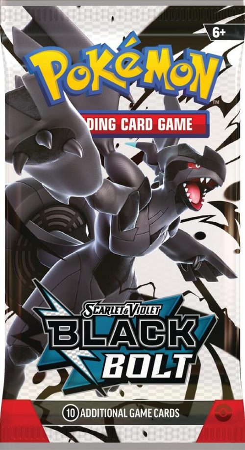 Card Text:Scarlet & Violet—Black Bolt Reunite with the Pokémon of Unova and rise to the top as a Trainer in a land of unity and legends! Evolve first partner Snivy all the way to Serperior ex, and discover the inspiring power of ideals with the region's Legendary and Mythical Pokémon, including Zekrom ex and Meloetta ex. As you fill out your Pokédex, keep an eye out for special illustrations of each Pokémon and parallel cards with Poké Ball patterns in the Pokémon TCG: Scarlet & Violet—Black Bolt expansion! Black Bolt Booster Pack - SV: Black Bolt (BLK)